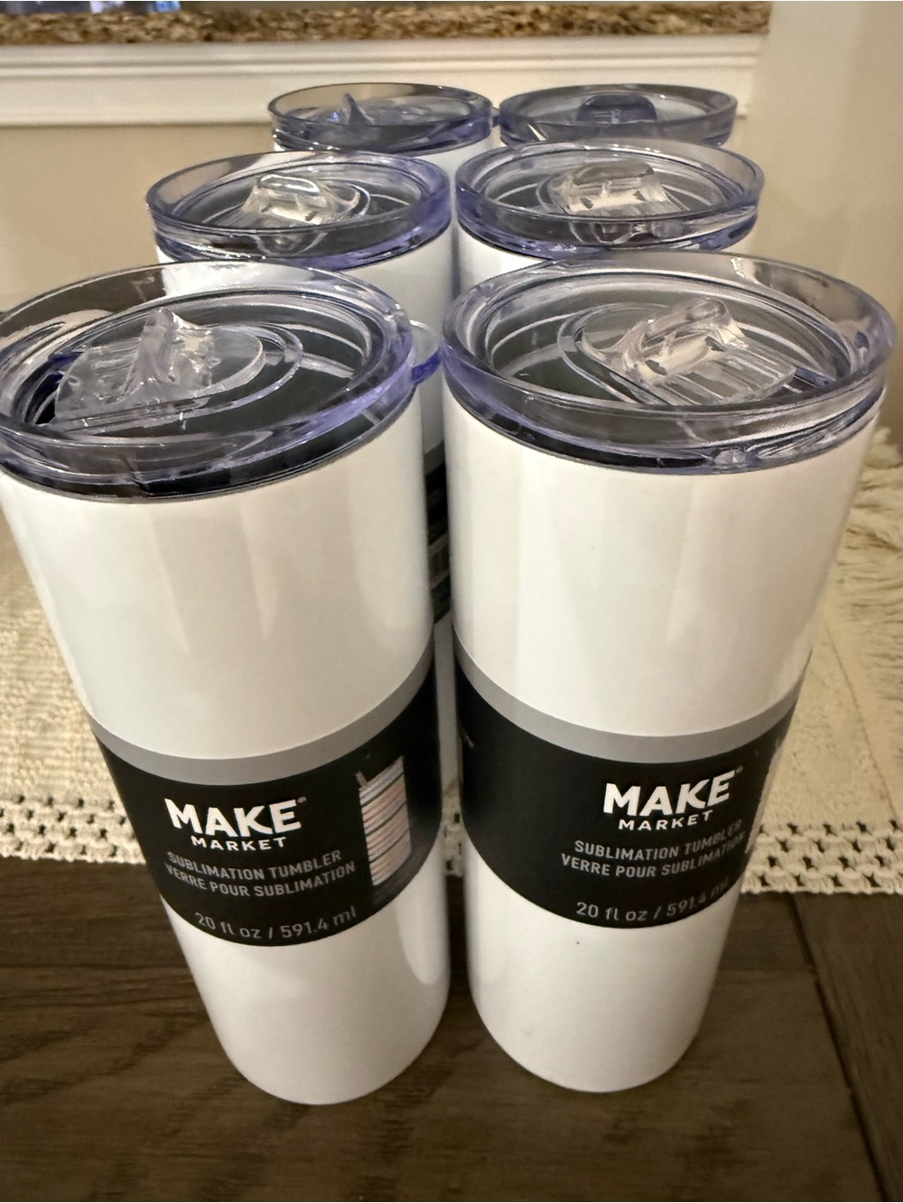 Make Market White sublimation Travel Tumblers with Clear Lids - Set of 6